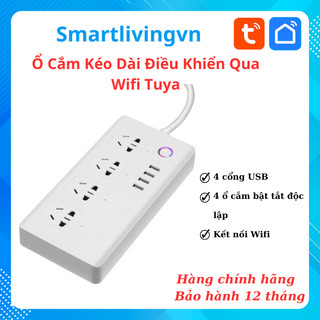 Ổ cắm kéo dài 4 cổng + 4 cổng usb điều khiển qua wifi tuya tặng kèm đầu chuyển đổi