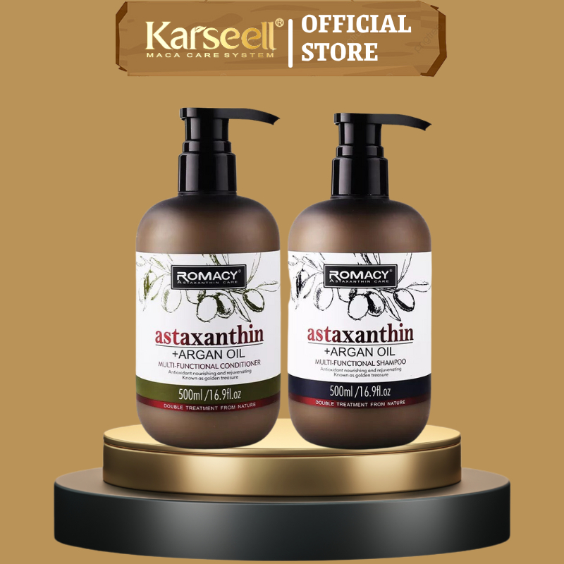 Dầu gội xả dưỡng sinh ROMACY ASTAXANTHIN ARGAN OIL phục hồi chống lão hóa tóc và da đầu siêu mềm mượt 500ml * 2