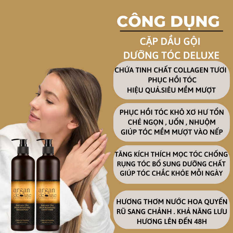 Dầu gội xả collagen Deluxe phục hồi tóc khô xơ hư tổn hương nước hoa - kích thích mọc tóc 500 - 1000ml