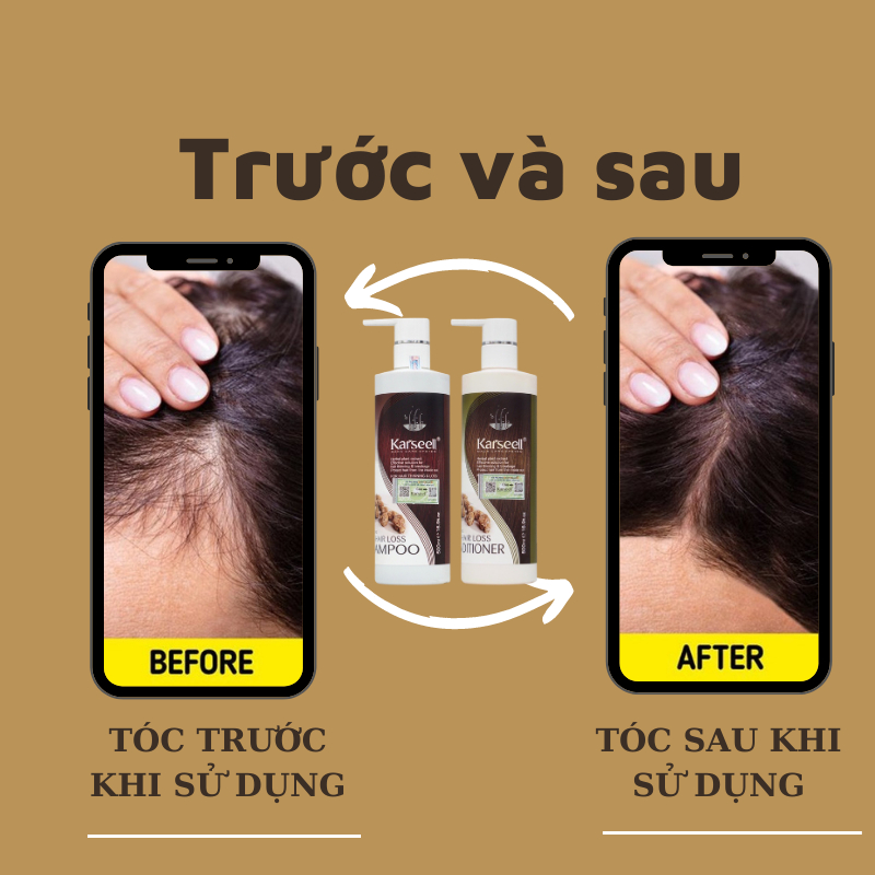 Cặp dầu gội xả collagen Karseell siêu mượt siêu phục hồi tóc hư tổn nặng | Bộ dầu gội xả collagen KARSEELL 800ml * 2