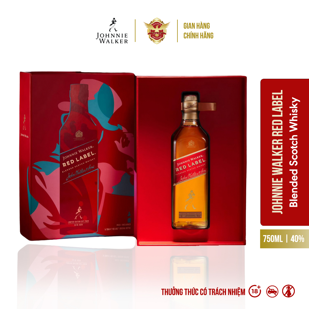 Hộp Quà Rượu Johnnie Walker Red Label Blended Scotch Whisky 40% 750ml -  Hương Vị Đậm Đà, Mạnh Mẽ