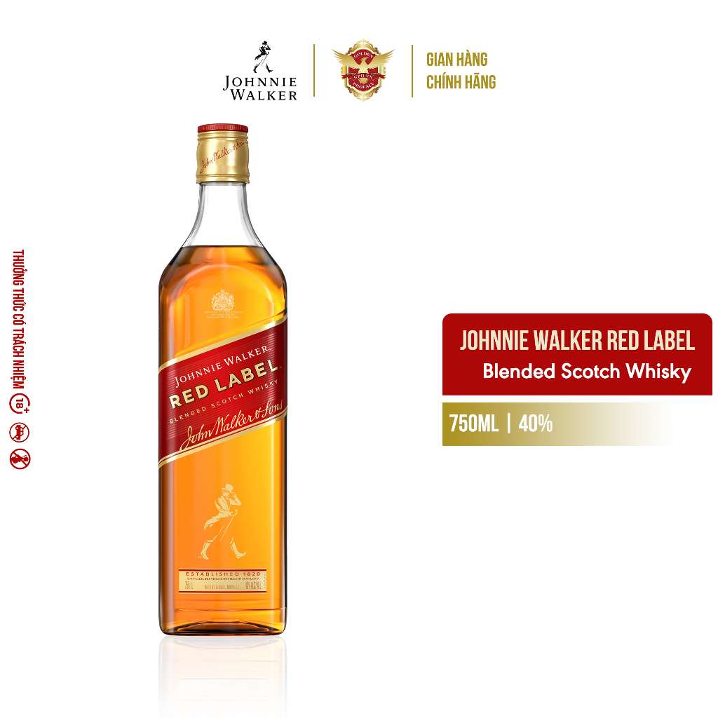 Rượu Johnnie Walker Red Label Blended Scotch Whisky 40% 750ml - Whisky Đậm Đà, Mạnh Mẽ