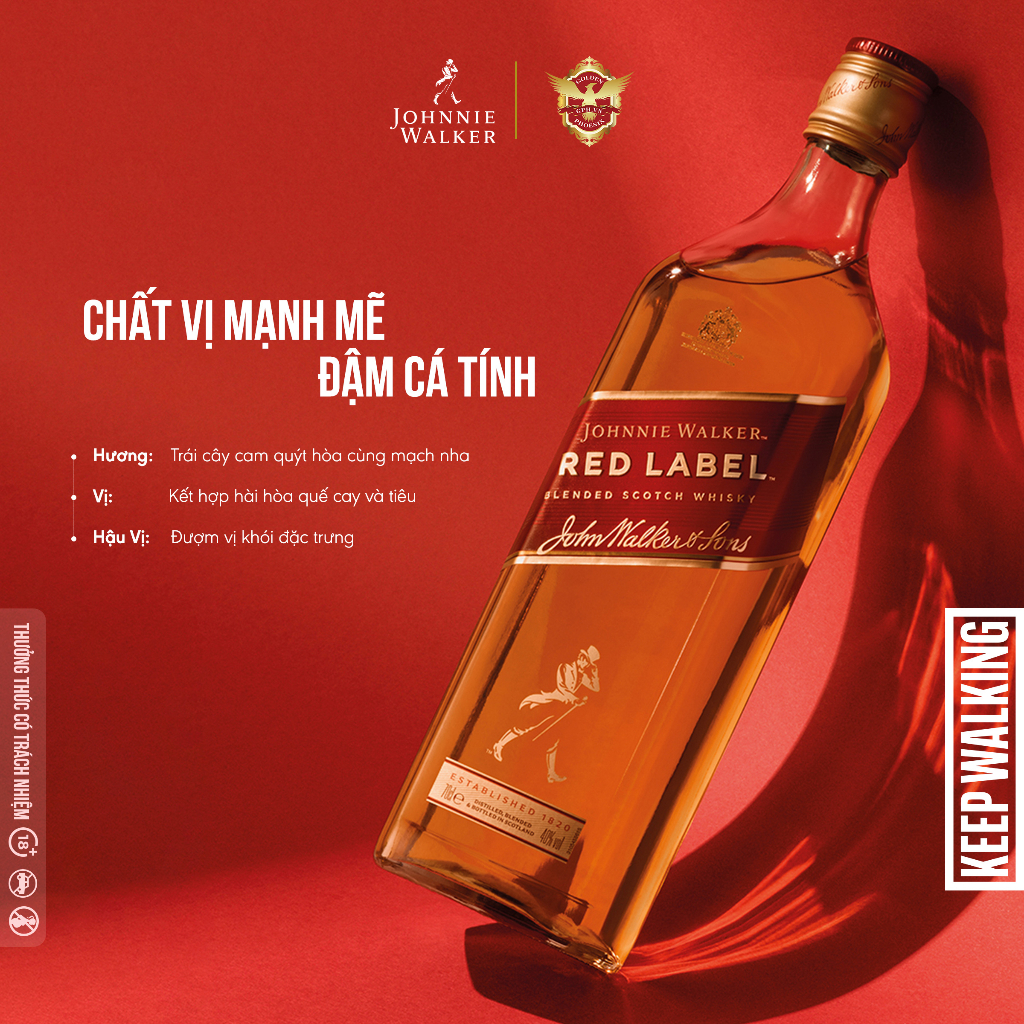 Rượu Johnnie Walker Red Label Blended Scotch Whisky 40% 750ml - Whisky Đậm Đà, Mạnh Mẽ