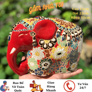 Tượng voi bách hoa gốm sứ thủ công nam bộ hn trang trí decor trưng bày