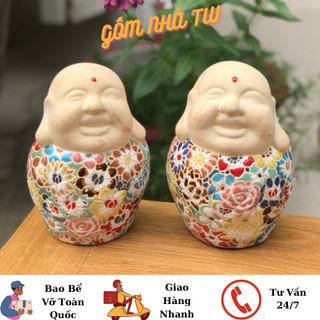 Tượng di lặc áo bách hoa gốm sứ nam bộ