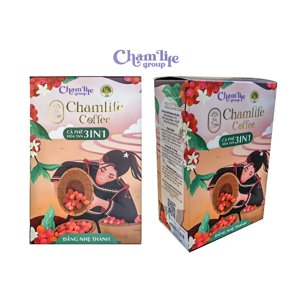 Cà Phê Hòa Tan 3 in 1 Chamlife Vị Đắng Nhẹ Thanh Hộp 255g x 15 gói