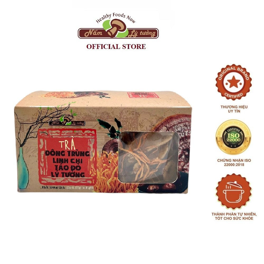 Trà Đông Trùng Linh Chi Táo Đỏ Lý Tưởng 55g, trà đông trùng, trà linh chi táo đỏ, trà lành mạnh