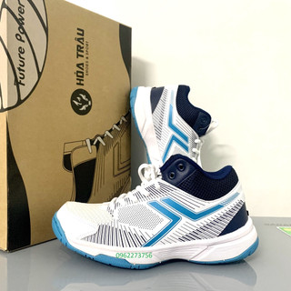 Giày bóng chuyền nam nữ chuyên dụng Spiking Hỏa Trâu XP màu trắng xanh cày sân bê tông cực tốt