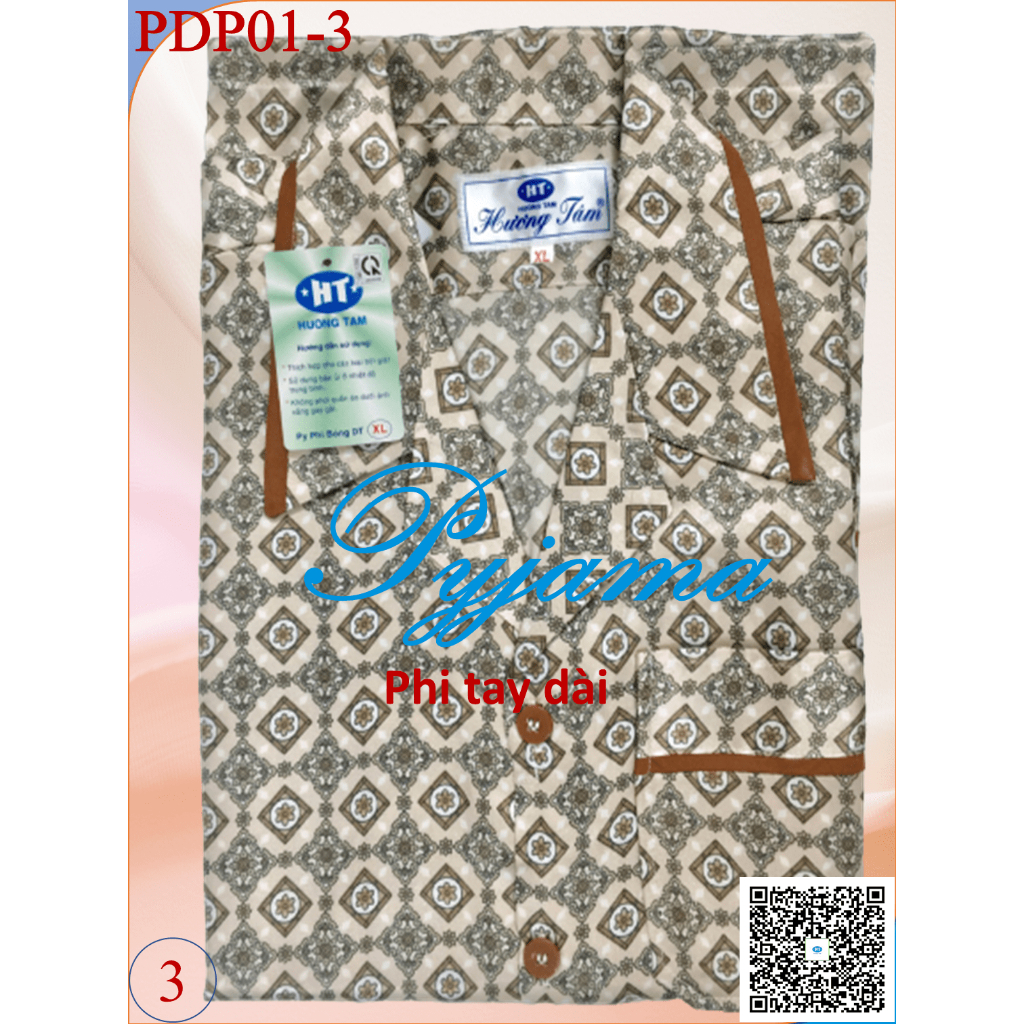 Bộ Pyjama HUONGTAM Phi tay dài nam cao cấp. Chất liệu vải polyester mềm mại, thoáng mát, không phai màu.