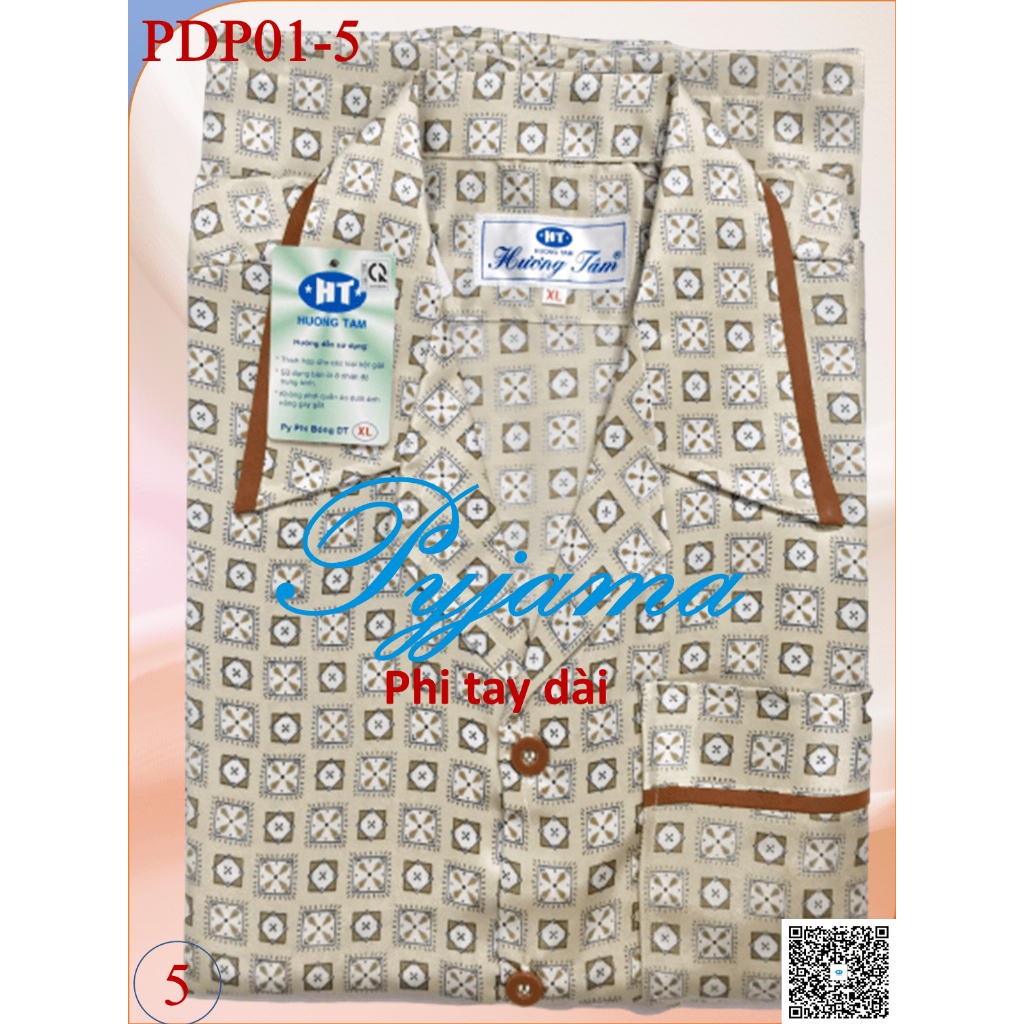 Bộ Pyjama HUONGTAM Phi tay dài nam cao cấp. Chất liệu vải polyester mềm mại, thoáng mát, không phai màu.