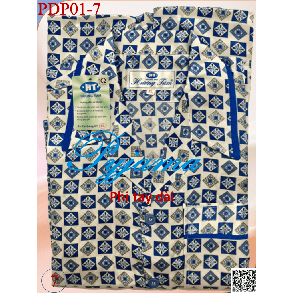 Bộ Pyjama HUONGTAM Phi tay dài nam cao cấp. Chất liệu vải polyester mềm mại, thoáng mát, không phai màu.