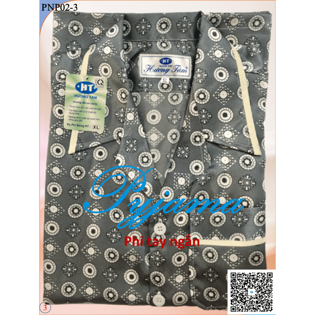 Bộ Pyjama HUONGTAM Phi bóng tay ngắn nam cao cấp. Chất liệu vải polyester mềm mại, thoáng mát, không phai màu.