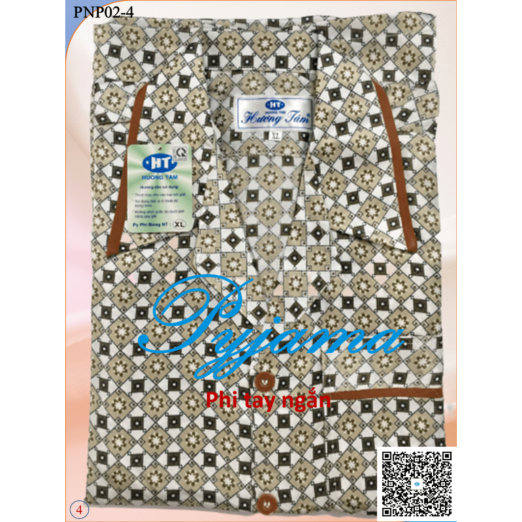 Bộ Pyjama HUONGTAM Phi bóng tay ngắn nam cao cấp. Chất liệu vải polyester mềm mại, thoáng mát, không phai màu.