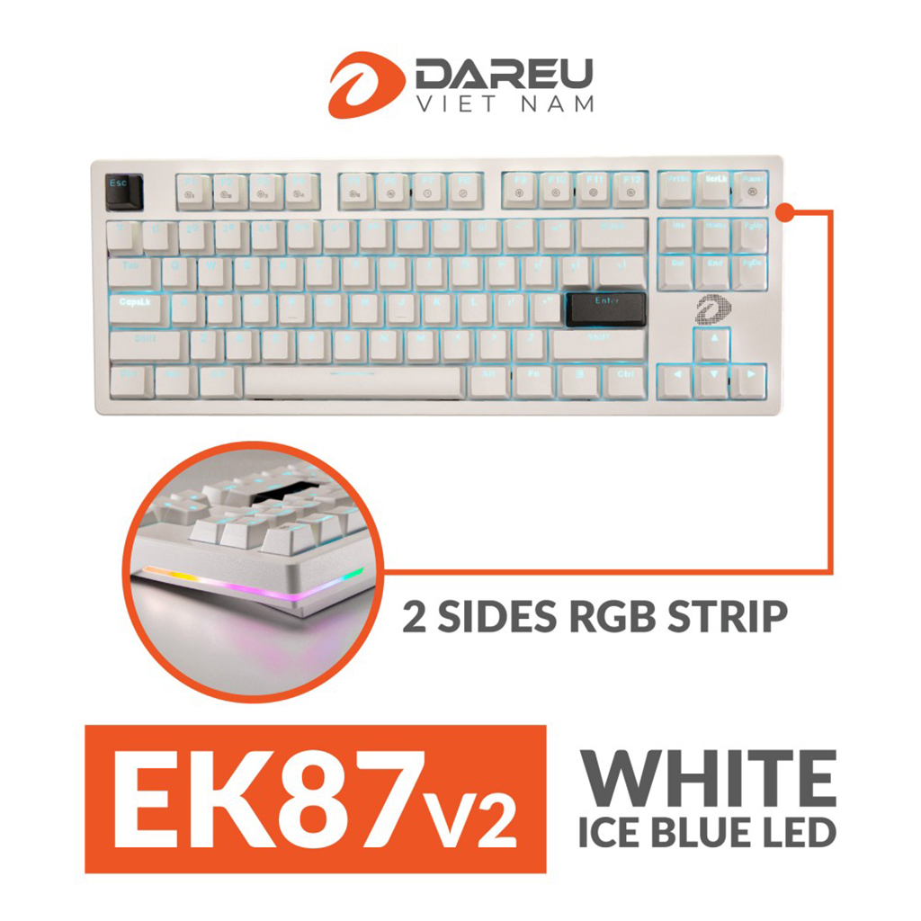 Bàn Phím Cơ TKL Dareu EK87 V2 Black, White - Đèn Led Bo Viền RGB - Keycap ABS - Bảo Hành Chinh Hãng 3 Năm