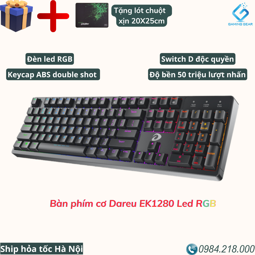 Bàn phím cơ Dareu EK1280 - Đèn Led RGB - Keycap ABS Siêu Bền - Độ Bền 50 Triệu Lượt Nhấn - Bảo Hành 24 Tháng