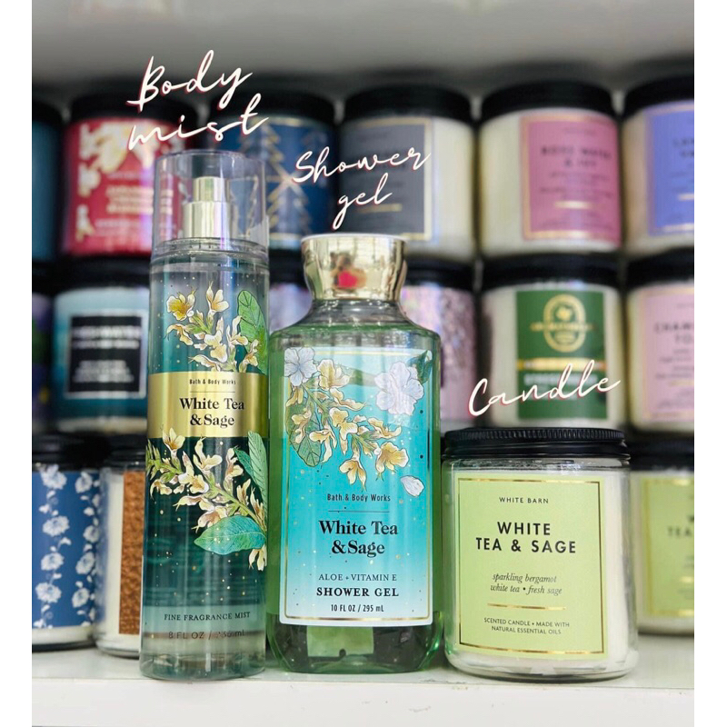 BBW - BATH & BODY WORKS - WHITE TEA & SAGE - GEL TẮM & XỊT THƠM BODY MIST