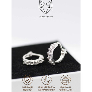 Khuyên Tai Bạc Ta CaoBac Silver Cho Nữ Vòng Tròn Đính Đá Lấp Lánh Thiết Kế Một Hàng Đá Nổi