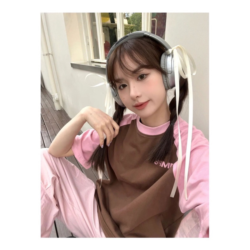 Áo Baby Tee tay phối hồng form rộng,Áo thun Nữ chất cotton tay lỡ phong cách Ulzzang