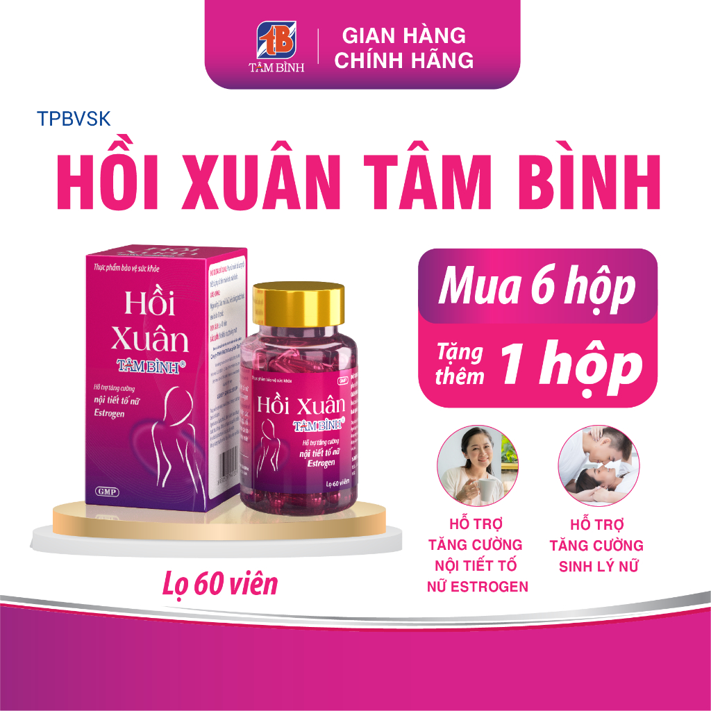 [Combo 6 tặng 1] Hồi Xuân Tâm Bình - Hỗ trợ tăng cường sinh lý nữ, bổ sung Phytoestrogen (Estrogen thực vật)