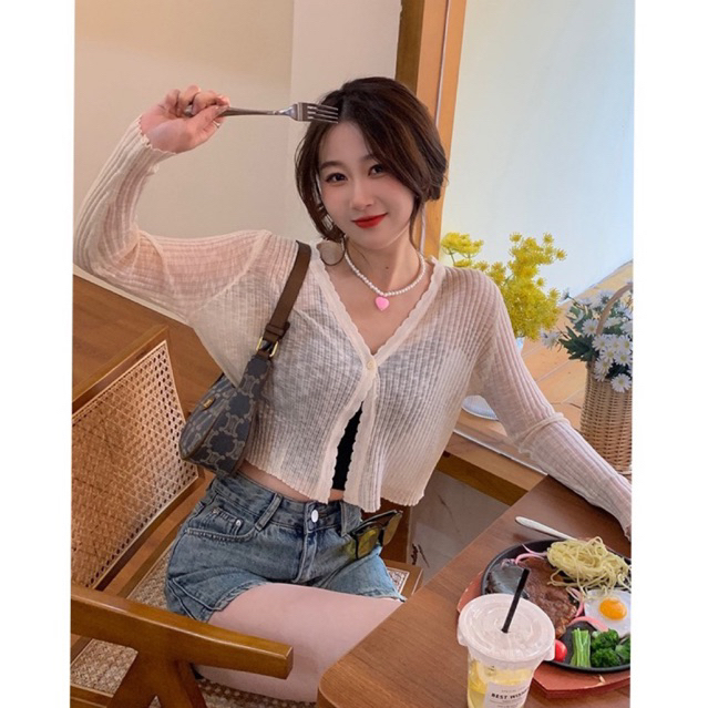 Áo cardigan, áo khoác mỏng một khuy tay dài dáng ngắn croptopp trơn basic áo mix với áo 2 dây áo quây thời trang