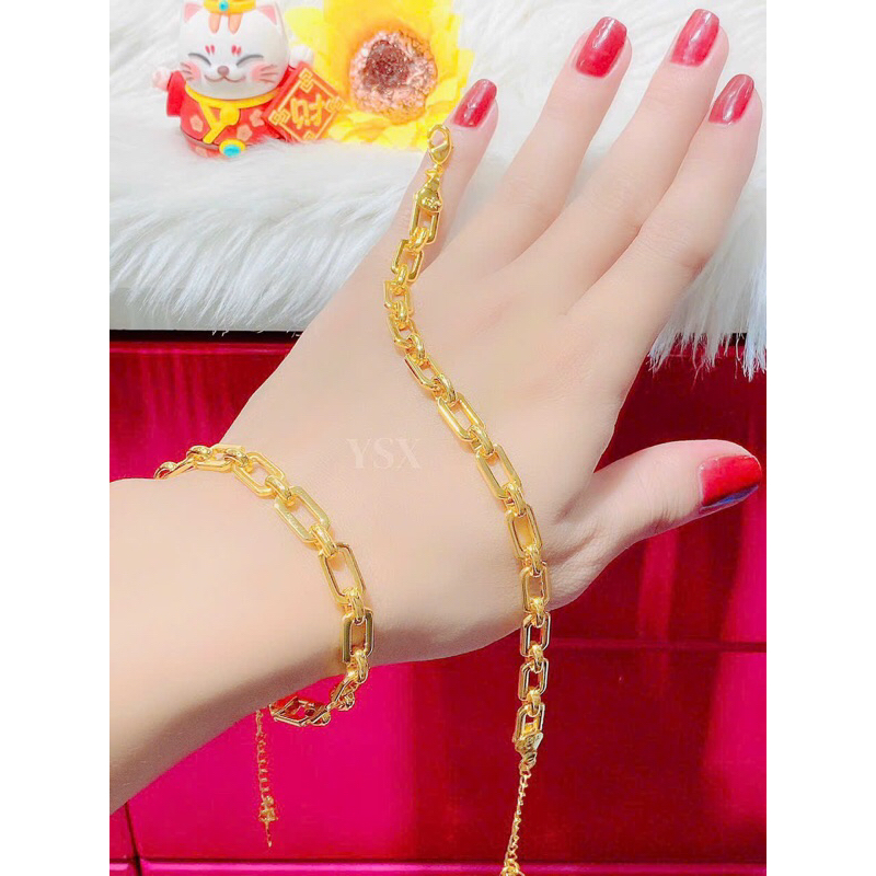 Lắc tay xích vuông kiểu trơn nam lẫn nữ mạ vàng 18