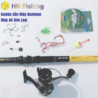 Combo cần câu máy rút Huntman. Cần câu máy đứng, máy AC kim loại. Đồ Câu Hoàng Nam