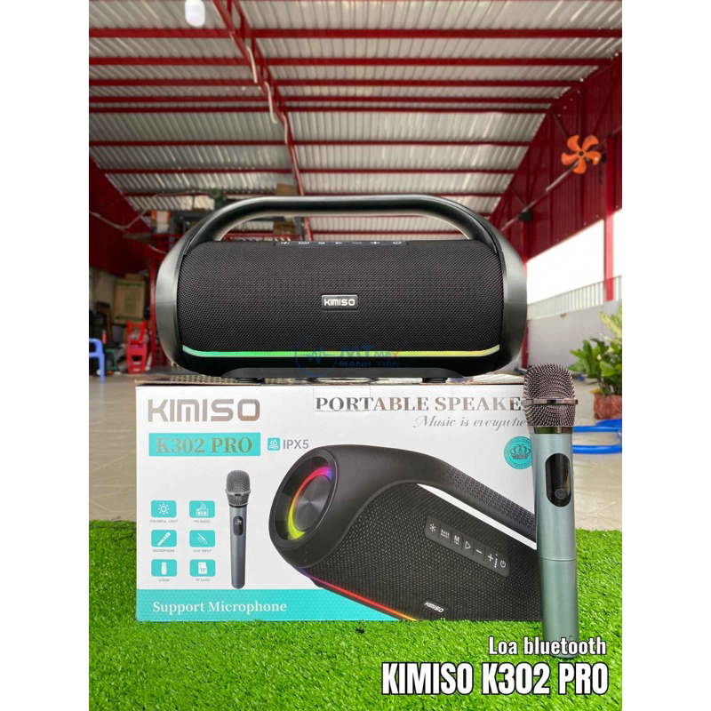 Loa bluetooth KIMISO K302 Pro kèm 2 micro karaoke không dây