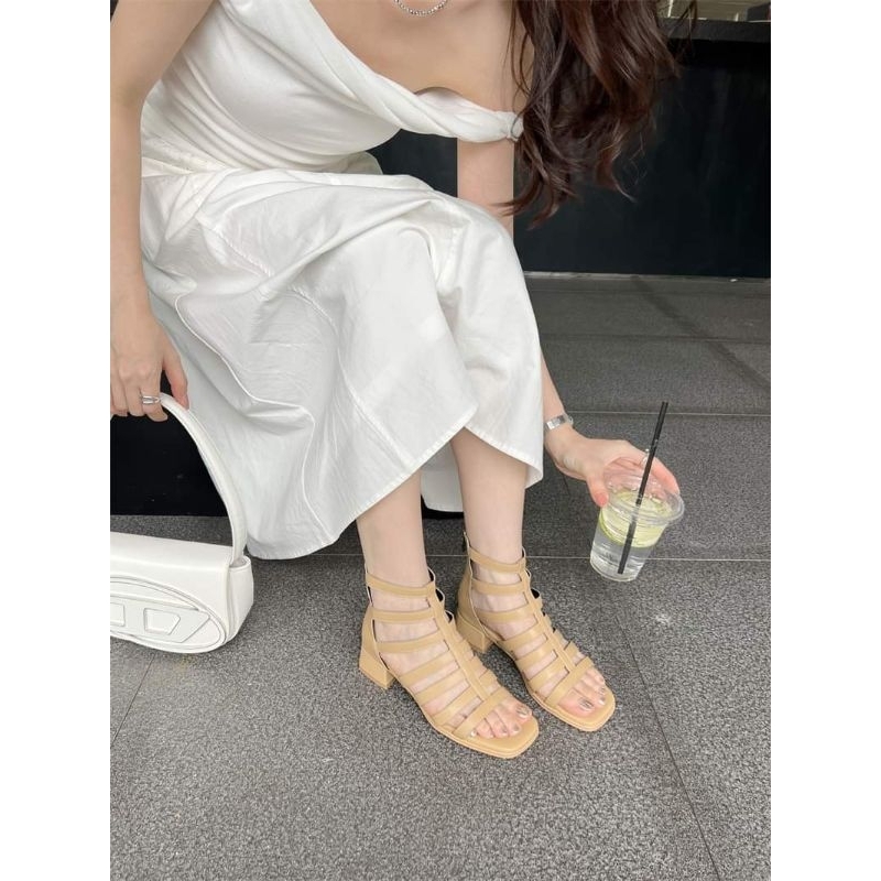 Giày sandal chiến binh gót vuông 4cm đan dây