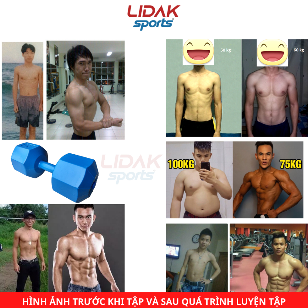 Tạ nhựa 5kg Lidak tập gym tại nhà có lõi thép chống gãy - LIDAK SPORT