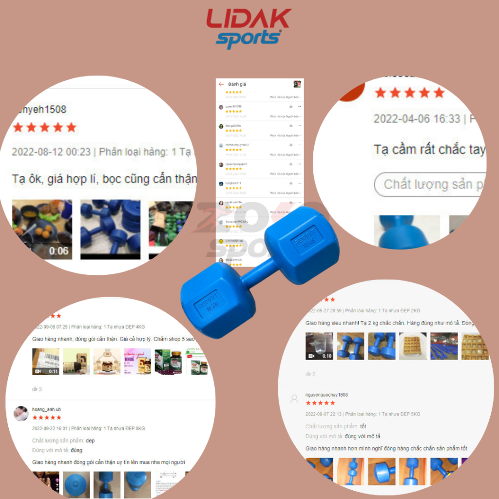 Tạ nhựa 5kg Lidak tập gym tại nhà có lõi thép chống gãy - LIDAK SPORT