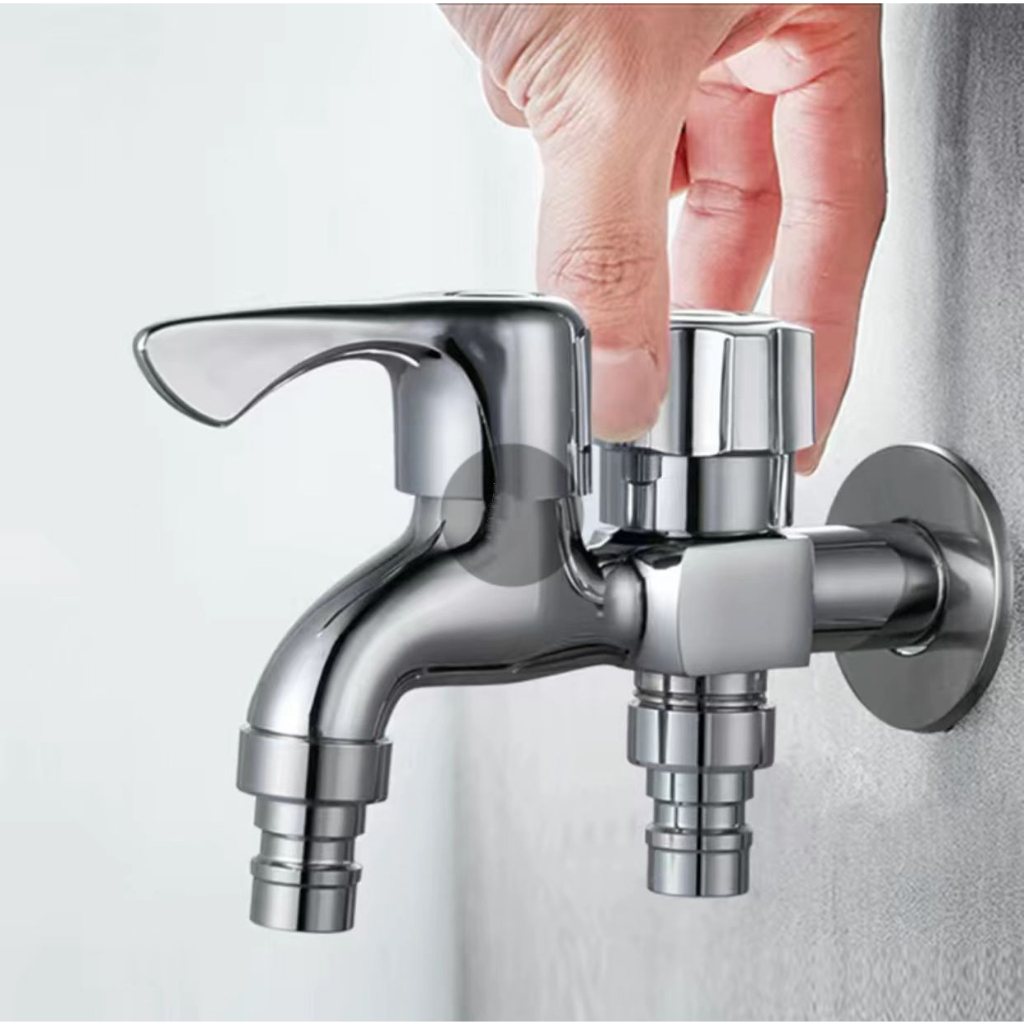 Vòi nước 2 đầu ra inox, Vòi nước 2 đầu cho máy giặt chia nước thành 2 cổng xả độc lập