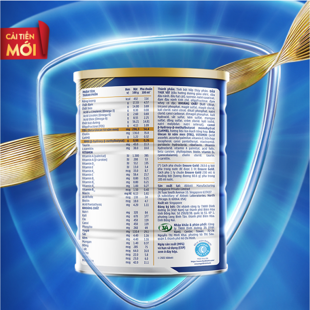 Sữa bột Ensure Gold Abbott (HMB) hương Lúa mạch 850g