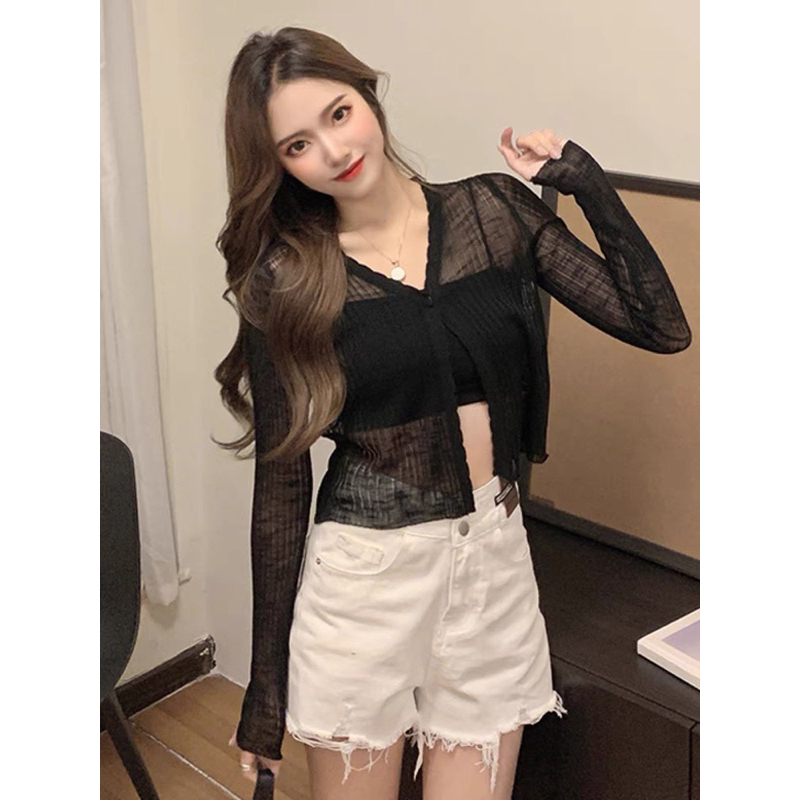 Áo cardigan, áo khoác mỏng một khuy tay dài dáng ngắn croptopp trơn basic áo mix với áo 2 dây áo quây thời trang