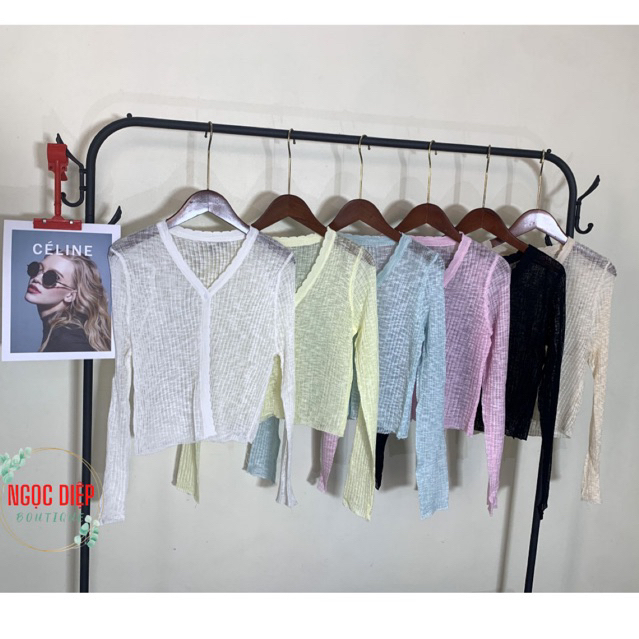 Áo cardigan, áo khoác mỏng một khuy tay dài dáng ngắn croptopp trơn basic áo mix với áo 2 dây áo quây thời trang