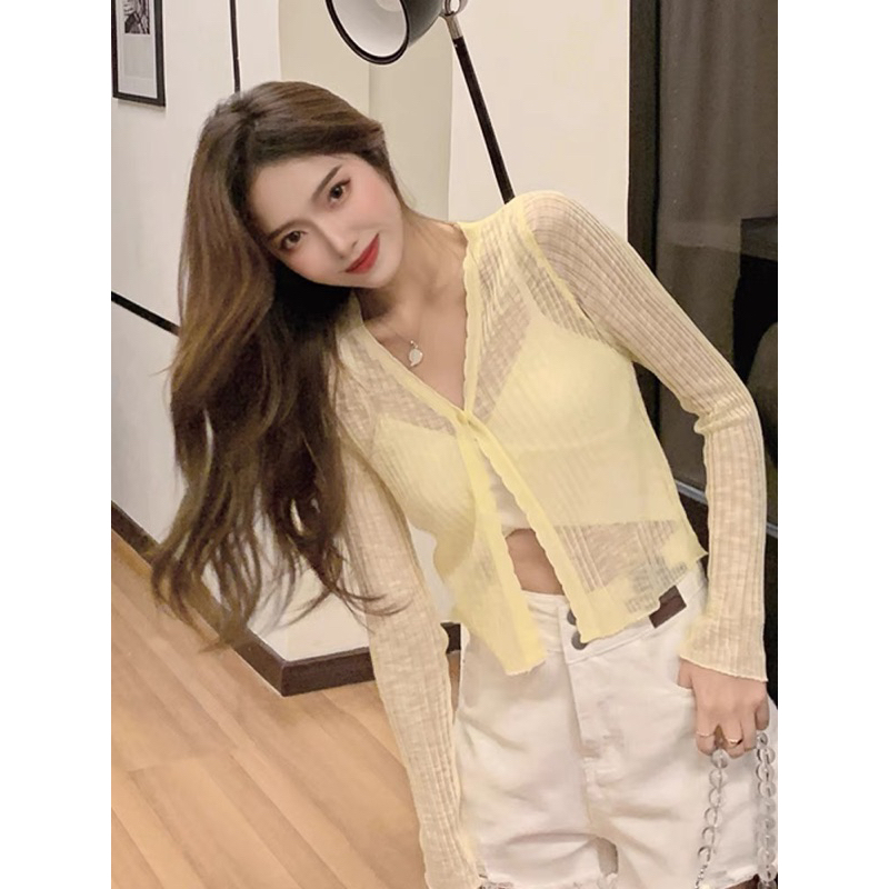 Áo cardigan, áo khoác mỏng một khuy tay dài dáng ngắn croptopp trơn basic áo mix với áo 2 dây áo quây thời trang