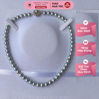 Chuỗi Cổ Ngọc Trai Biển Khóa Bạc 925 Màu Xám 7ly Sang Trọng - Ngọc Trai Trường Thịnh