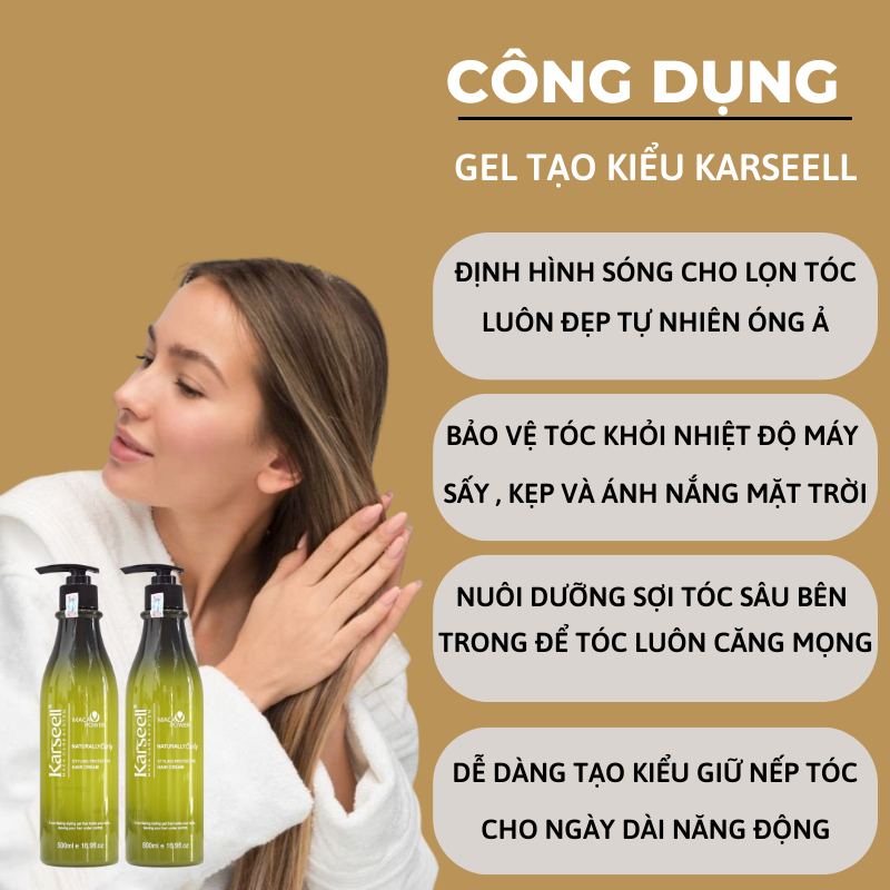 Xả khô KARSEELL dạng gel 500ml Kem tạo sóng xoăn gel bóp xoăn KARSEELL chính hãng