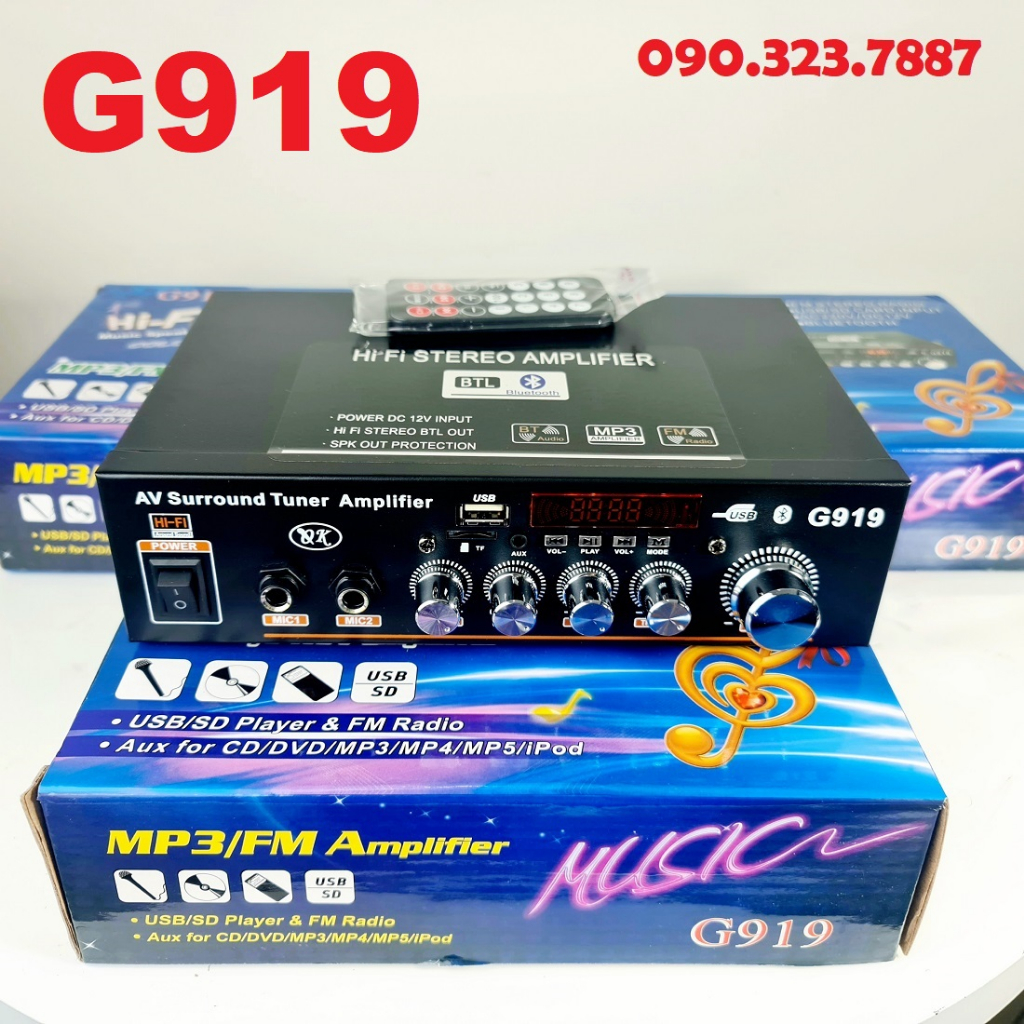 Amply mini 12v/220v bluetooth karaoke G919- Loại tốt