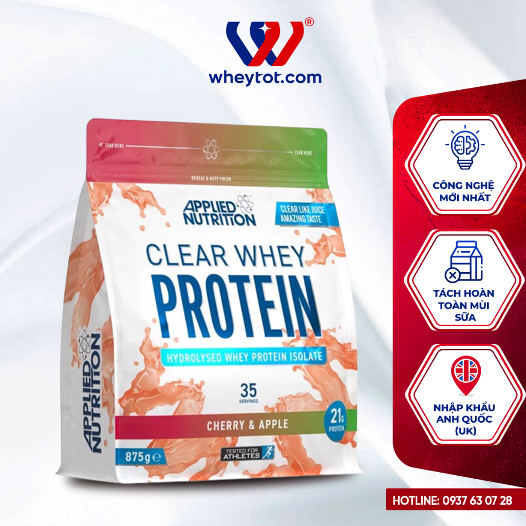Bột uống Clear Whey Protein 875g 35 lần dùng hỗ trợ tăng cơ, khử 100% vị sữa