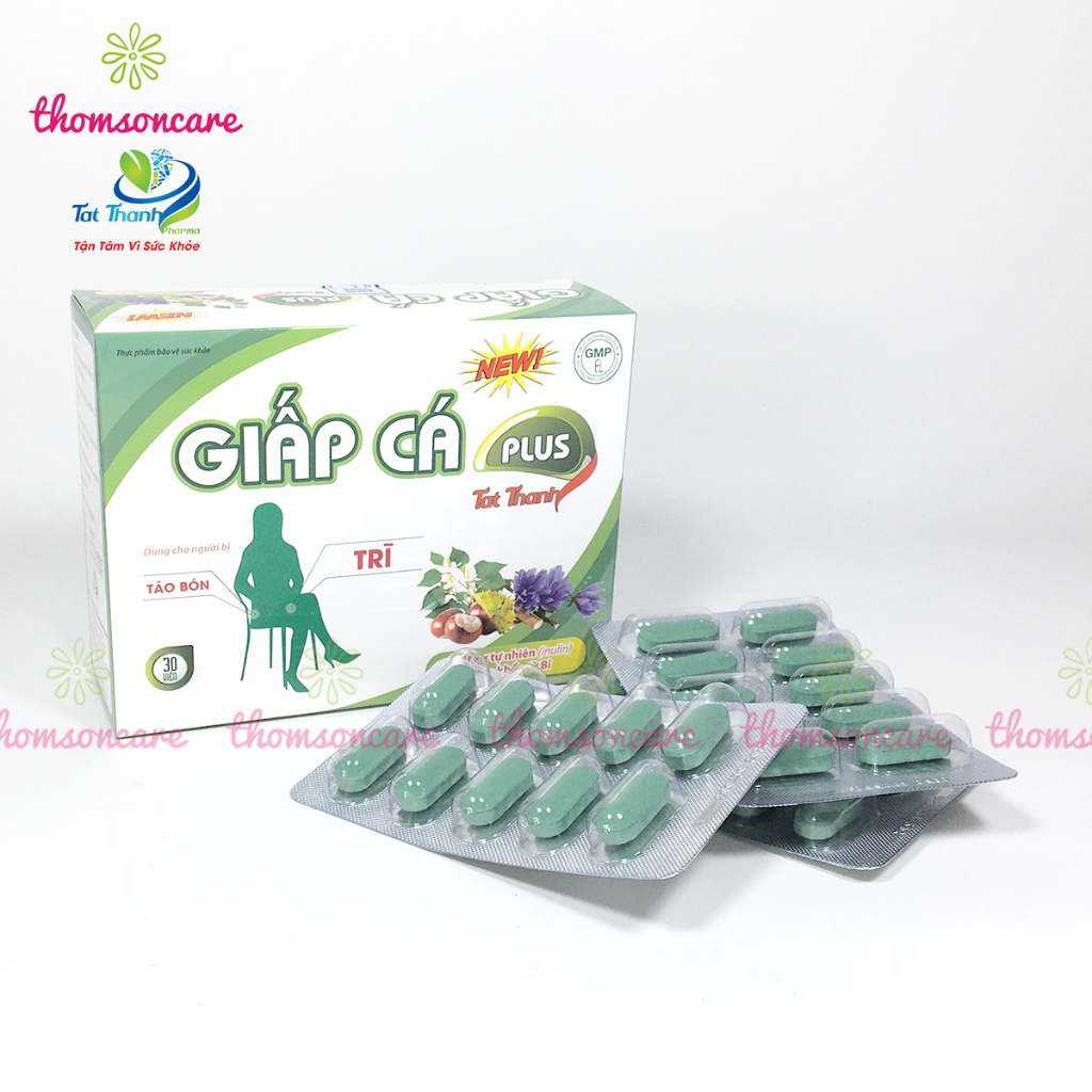 Viên uống Giấp Cá Plus - Giảm trĩ nội, trĩ ngoại, táo bón từ diếp cá, rutin chất xơ hòa tan - Hộp 30 viên Thomsoncare