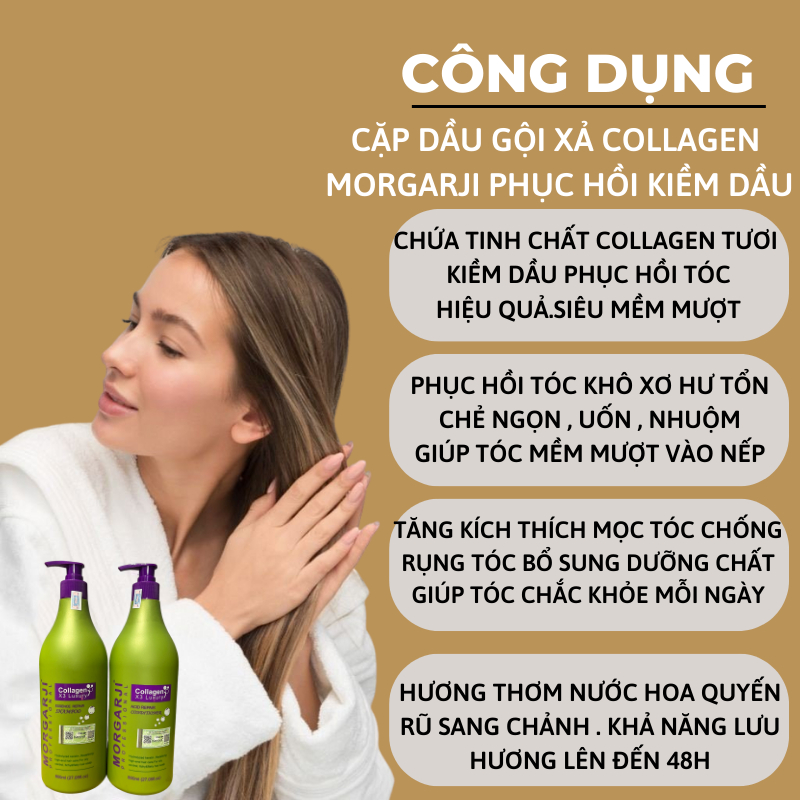 Cặp dầu gội xả Collagen phục hồi tóc hư tổn siêu mượt hương thơm hoa quả collagen x3 Morgarji Luxury 800ML - chính hãng