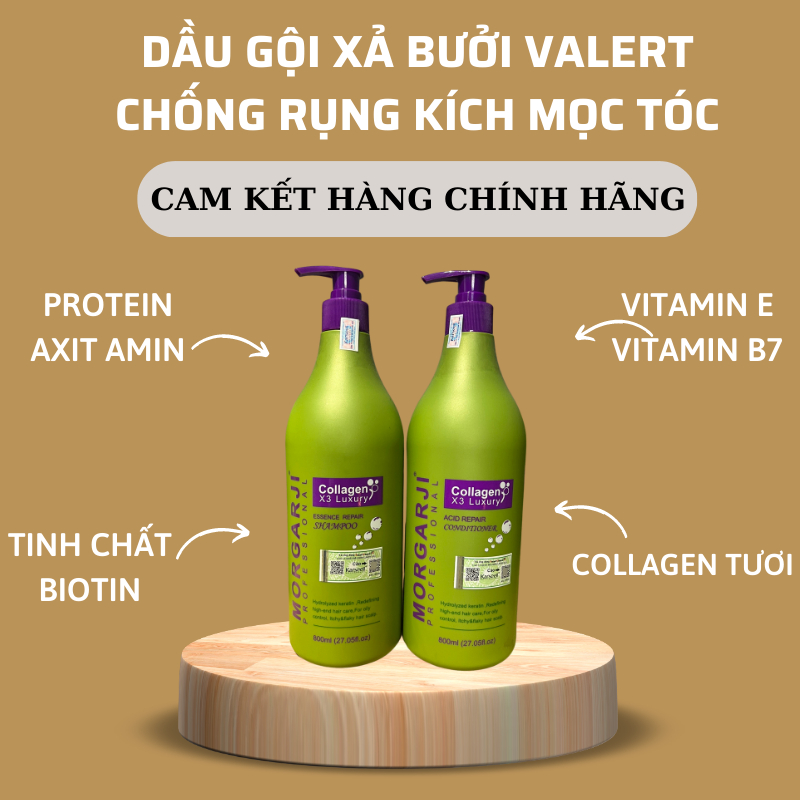 Cặp dầu gội xả Collagen phục hồi tóc hư tổn siêu mượt hương thơm hoa quả collagen x3 Morgarji Luxury 800ML - chính hãng