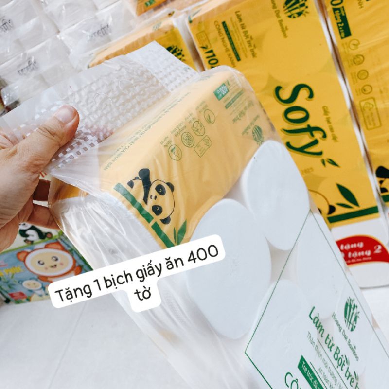 [Tặng kèm 1 gói khăn giấy 400 tờ] Giấy vệ sinh gấu trúc Sofy KHÔNG LÕI  10+2 cuộn .