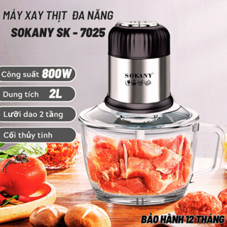 Máy Xay Thịt Đa Năng SOKANY SK-7025 Công Suất 800W Với Cối Thủy Tinh Dung Tích 2L, Máy Xay Thực Phẩm Với 4 Lưỡi Dao Sắc
