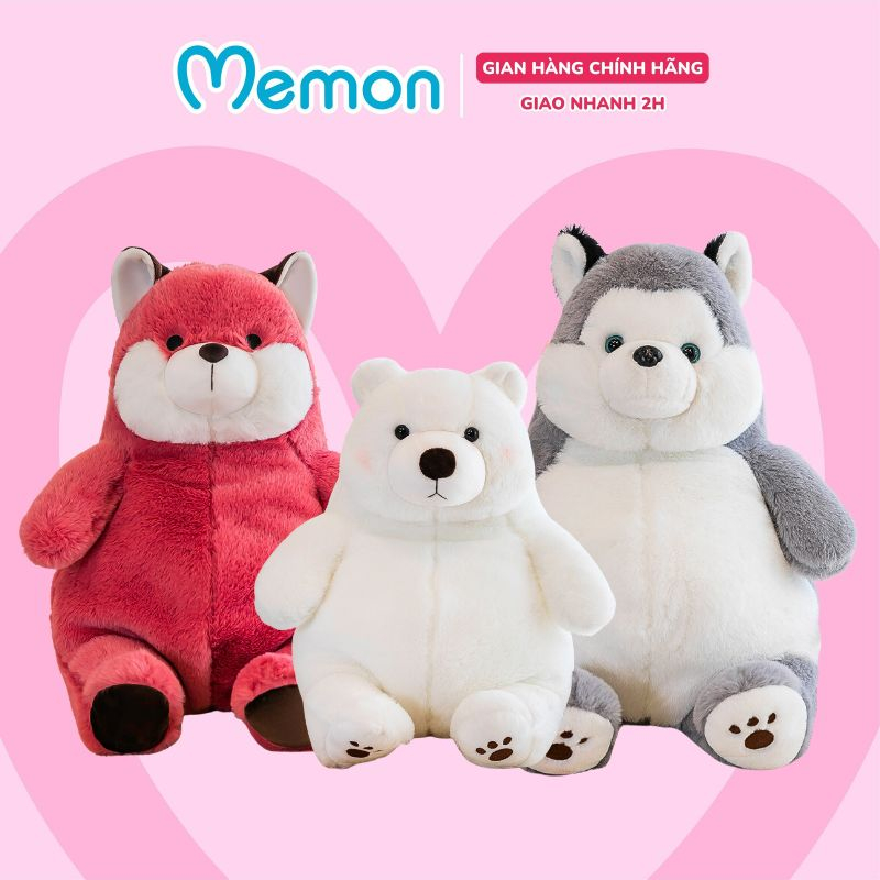 Gấu Bông Bộ Ba Thú Ngồi Sói, Gấu, Cáo Lông Xù Mềm Mịn Cao Cấp Memon