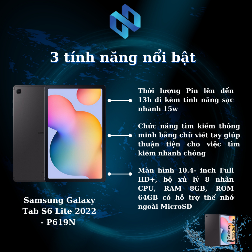 Máy Tính Bảng Samsung Galaxy Tab S6 Lite 2022 - P619N Màn Hình 10.4 Inch Hiệu Suất Thông Minh Pin Khủng Hỗ Trợ S Pen