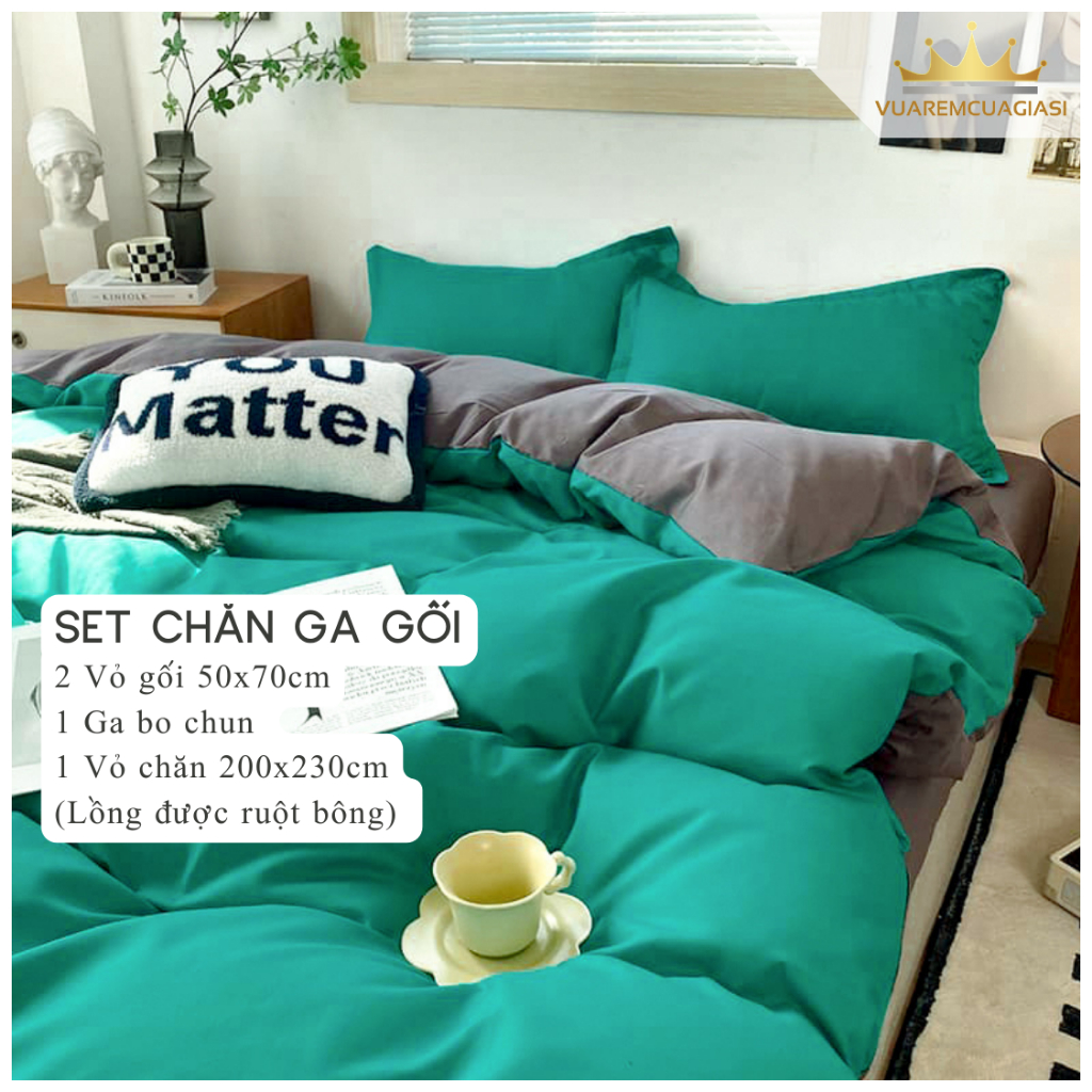 Bộ chăn ga gối 4 món Cotton Tici màu Xanh Ngọc AL1-2-3 mềm mại đẹp nhiều sự lựa chọn, đầy đủ kích thước vuaremcuagiasi