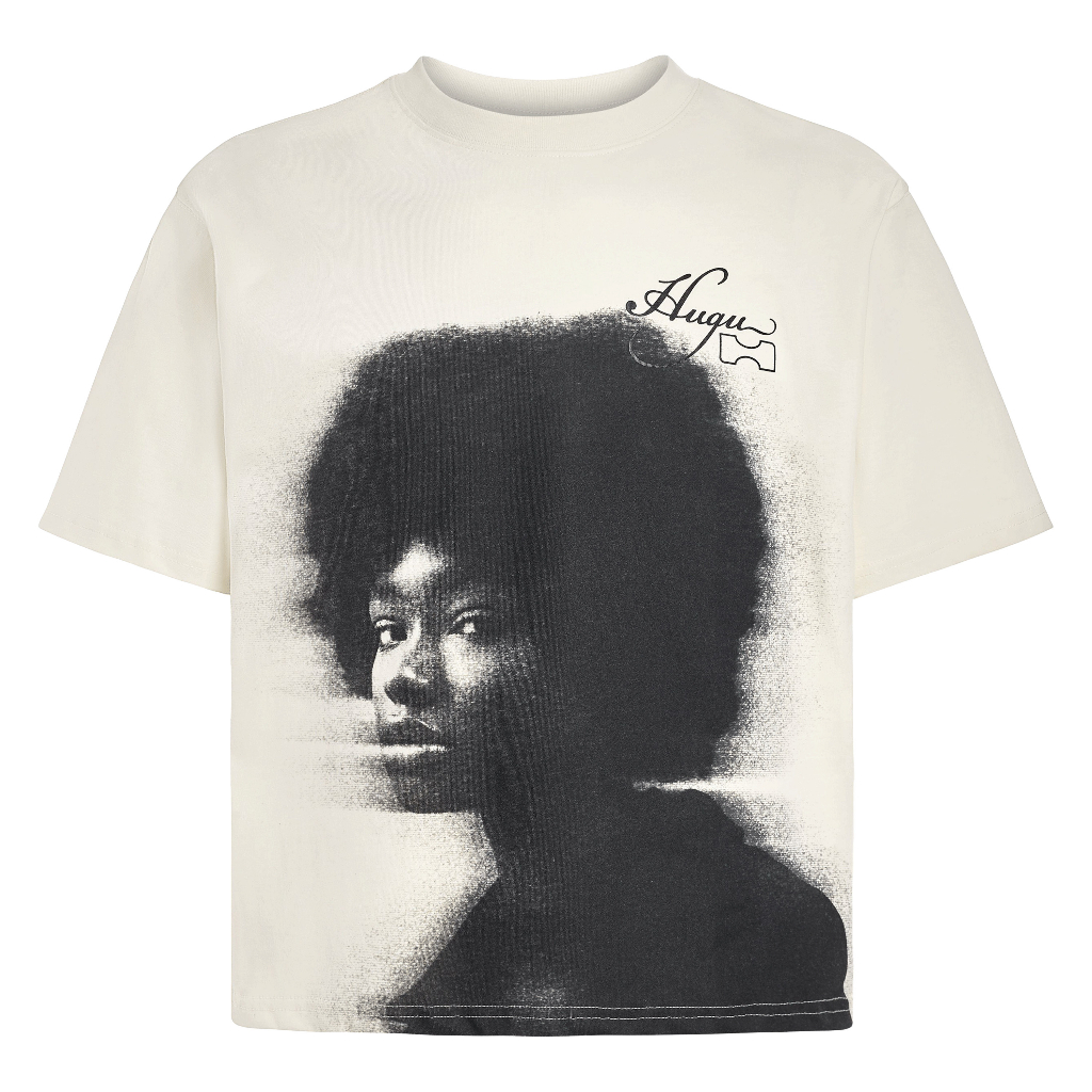 Áo thun unisex boxy local brand HUGU - PORTRAIT - cotton 2 chiều, form boxy, màu beige, in tram sắc nét