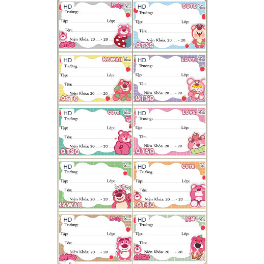 Set 20 Nhãn Vở Gấu Dâu - Nhãn Tên Lotso Dễ Thương Hồng Cho Học Sinh Mẫu Mới 2023 Giá Rẻ Saka