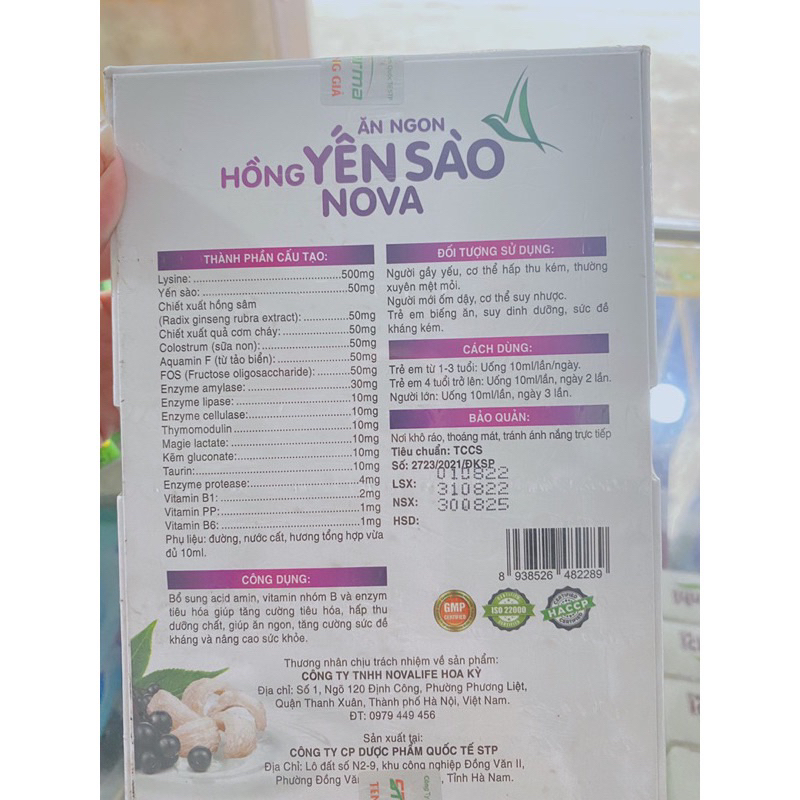 Siro Ăn Ngon Hồng Yến Sào Nova Hộp 20 ống